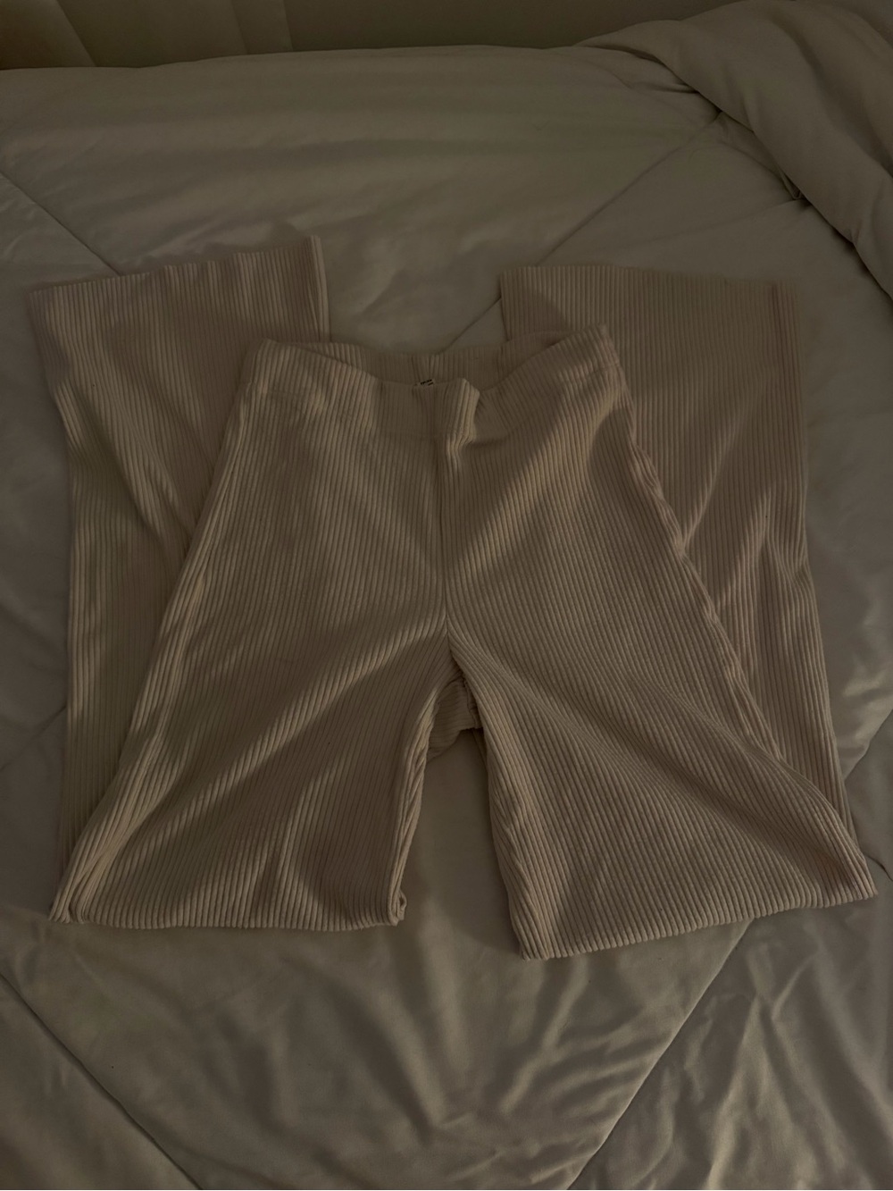 Garage Ribbed Knit Wide-Leg Pants in Cream